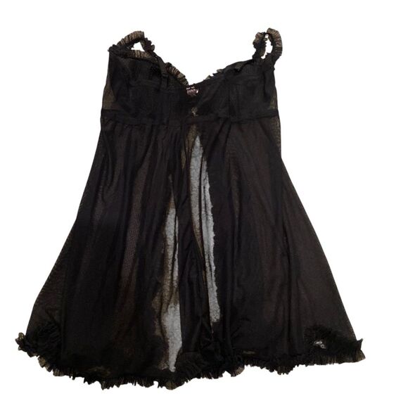 Y2K Victoria’s Secret 36B Push Up Ruffled‎ Lace Babydoll Top Black Sequin Mesh - Picture 5 of 11